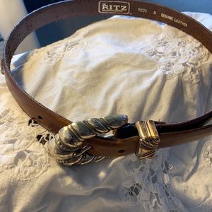 The RITZ Genuine Leather Brown and Silver belt Small